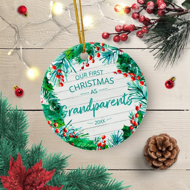 Our First Christmas Grandparents 2020 Wreath Ceramic Ornament (Creator Uploaded)