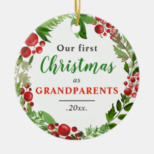 Our First Christmas   Grandparents Baby Photo Ceramic Ornament