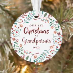 Our First Christmas Grandparents Floral Baby Photo Ornament