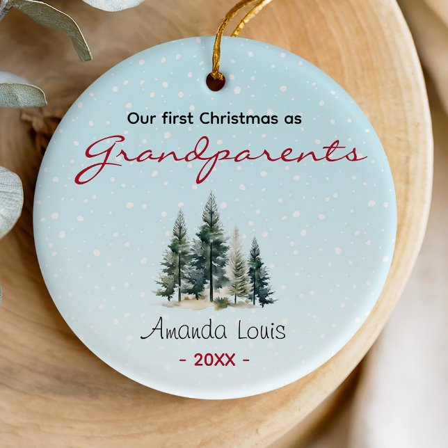 Our first Christmas grandparents green trees cute Ceramic Ornament (Creator Uploaded)