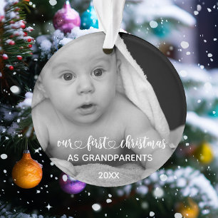 Our First Christmas Grandparents Handwritten Photo Ornament