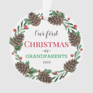 Our First Christmas   Grandparents   Pine Wreath Ornament