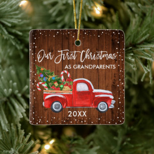 Our First Christmas Grandparents Truck Wood Snow Ceramic Ornament