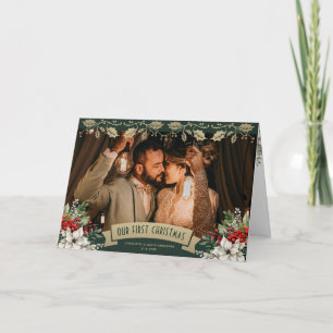 Our First Christmas Green Newlywed Photo Holiday Card