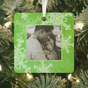 Our First Christmas Green Snowflakes Minimalist Metal Tree Decoration