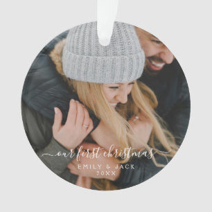 Our First Christmas Hand Lettered Photo Ornament