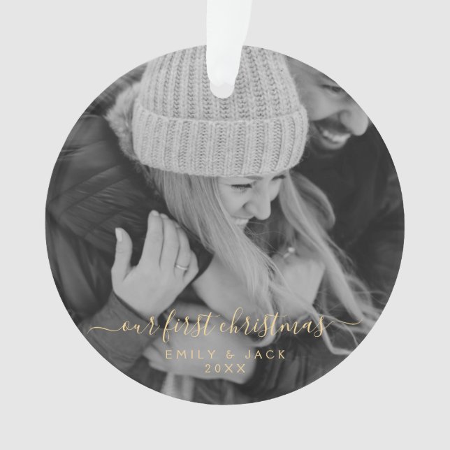 Our First Christmas Hand Lettered Photo Ornament (Front)