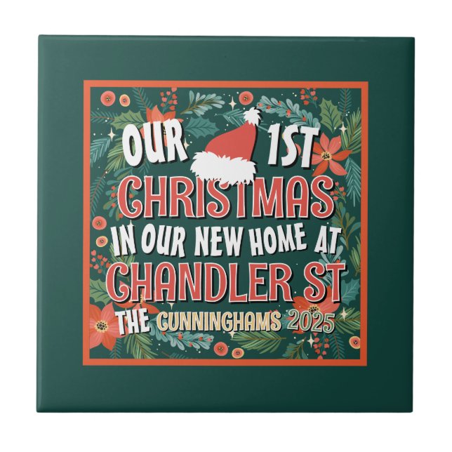 Our First Christmas in our New Home Bold Wreath Ceramic Tile (Front)