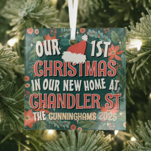 Our First Christmas in our New Home Bold Wreath Glass Tree Decoration