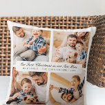 Our First Christmas In Our New Home Modern 4 Photo Cushion<br><div class="desc">Design is composed of modern chic typography with sans serif and serif font. Add custom photos of family and new home and year.</div>