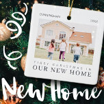 Our First Christmas In Our New Home Modern Chic Ceramic Ornament<br><div class="desc">Design is composed of modern chic typography with sans serif and serif font. Add a custom photo of family and new home and year.</div>