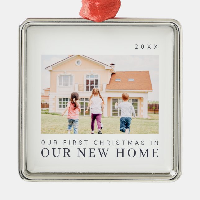 Our First Christmas In Our New Home Modern Chic Metal Ornament (Front)