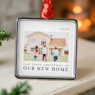 Our First Christmas In Our New Home Modern Chic Metal Ornament