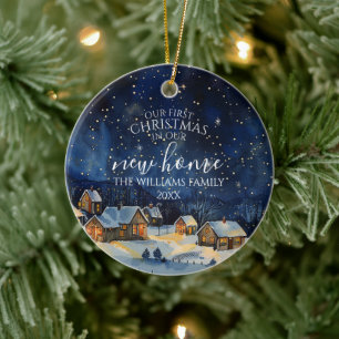 Our First Christmas In Our New Home Rustic Night Ceramic Ornament