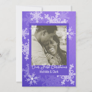 Our First Christmas Indigo Snowflakes Minimalist Holiday Card
