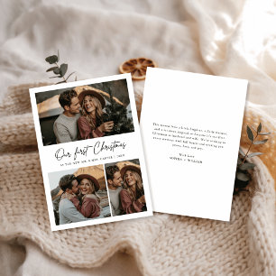 Our First Christmas Joyful Modern Newlywed Photo Holiday Card