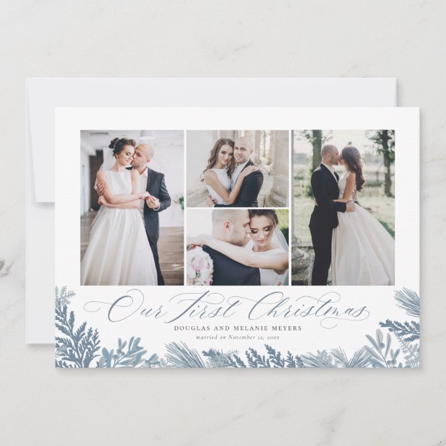 Our First Christmas Just Married Holiday Photo Card (Front)