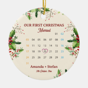 Our First Christmas Keepsake Married  Calendar Ceramic Ornament