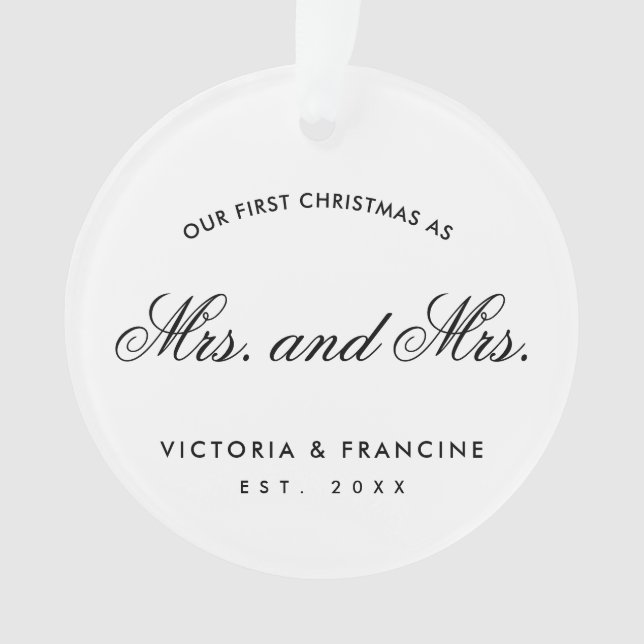 Our First Christmas Lesbian Newlywed Photo White Ornament (Front)