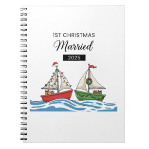 Our First Christmas Married 2025 Cute Nautical Notebook