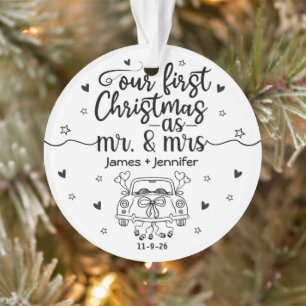 Our First Christmas Married Car Hand Drawn Ornament