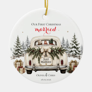 Our First Christmas Married Car Wedding Holiday Ceramic Ornament