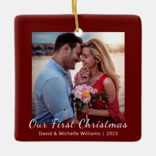 Our First Christmas Married Couple Photo Ceramic Ornament