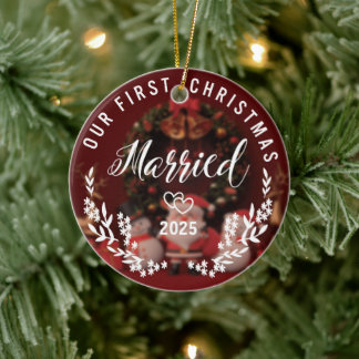 Our First Christmas Married – Custom Year Ceramic Ornament