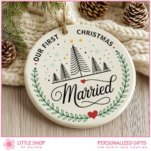 Our First Christmas Married Customisable Photo Ceramic Ornament