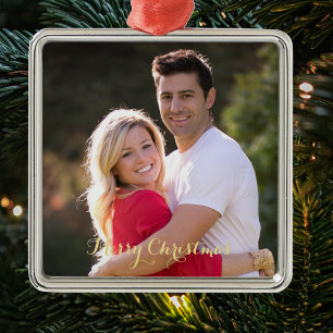 Our First Christmas Married Elegant Gold Text 1st Metal Ornament