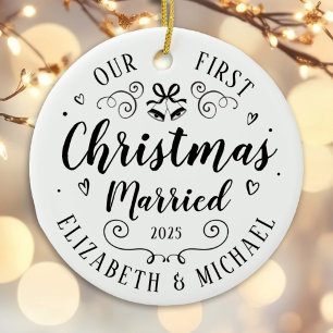Our first Christmas Married hand drawn ornament