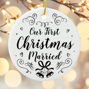 Our first Christmas Married hand drawn ornament