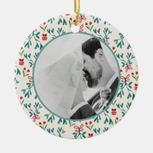 Our First Christmas Married Handpainted Mistletoe Ceramic Ornament