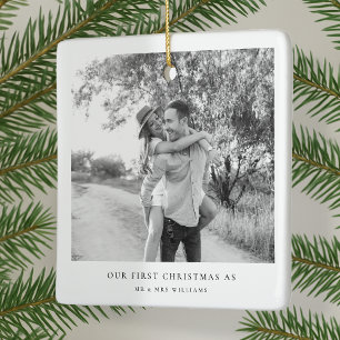 Our First Christmas Married Minimalist Mr and Mrs Ceramic Ornament