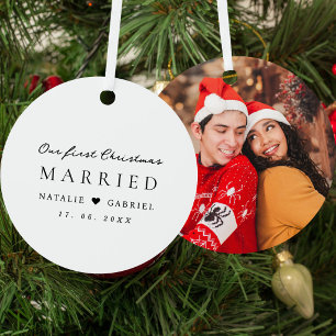Our First Christmas Married Modern Newlywed Photo Metal Tree Decoration