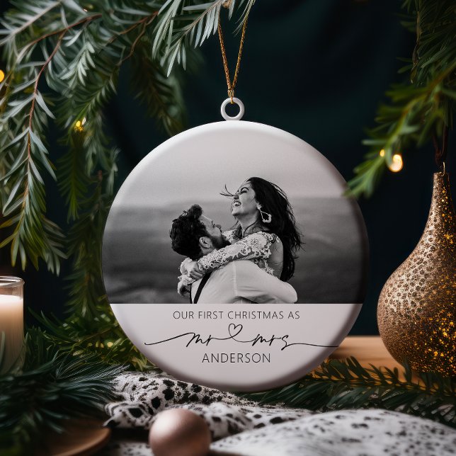 Our First Christmas Married Mr and Mrs Photo  Ceramic Ornament (Creator Uploaded)
