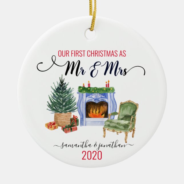 Our First Christmas Married Mr Mrs Home Ceramic Ornament (Front)