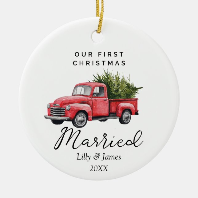 Our First Christmas Married Personalised Couple Ceramic Ornament (Front)