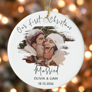 Our First Christmas Married Personalised Newlyweds Ceramic Ornament
