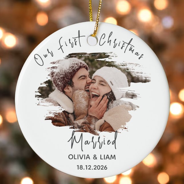 Our First Christmas Married Personalised Newlyweds Ceramic Ornament (Creator Uploaded)