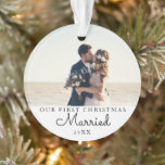 Our First Christmas Married Personalised Picture Ornament<br><div class="desc">Celebrate the joy of your first Christmas as a married couple with our Our First Christmas Married Personalised Picture Ornament. This modern, minimalist ornament features a clean and simple design, perfect for couples who appreciate understated elegance. Customisable with a favourite wedding photo and personalised with “Mr. & Mrs.” or your...</div>