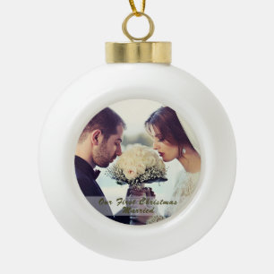 Our First Christmas Married Photo Ceramic Ball Christmas Ornament