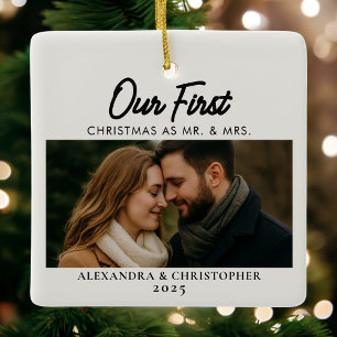 Our First Christmas Married Photo Ceramic Ornament