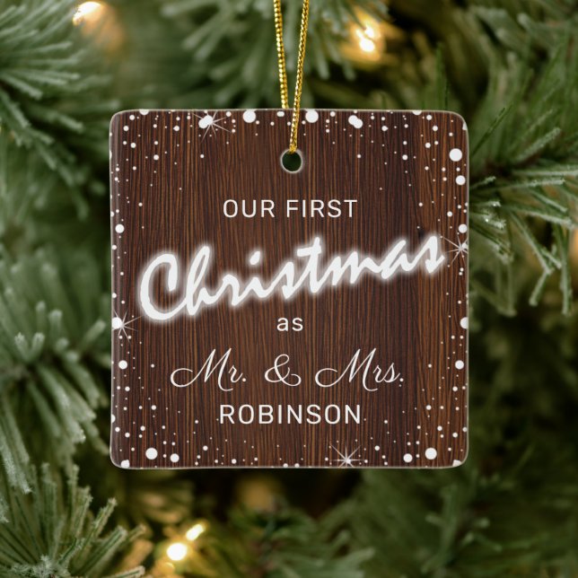 Our First Christmas Married | Photo Collage Ceramic Ornament (Tree)