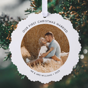 Our First Christmas Married Photo Holiday Tree Decoration Card