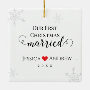 Our First Christmas Married Photo Keepsake Ceramic Ornament