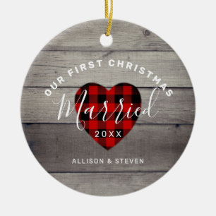 Our First Christmas Married Rustic Personalised Ceramic Ornament
