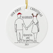 Our First Christmas Married Santa Hat & Antlers