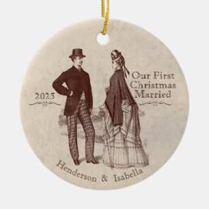 Our First Christmas Married Vintage Couple Ceramic Ornament