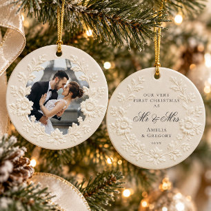Our First Christmas Married Wedding Photo Keepsake Ceramic Ornament